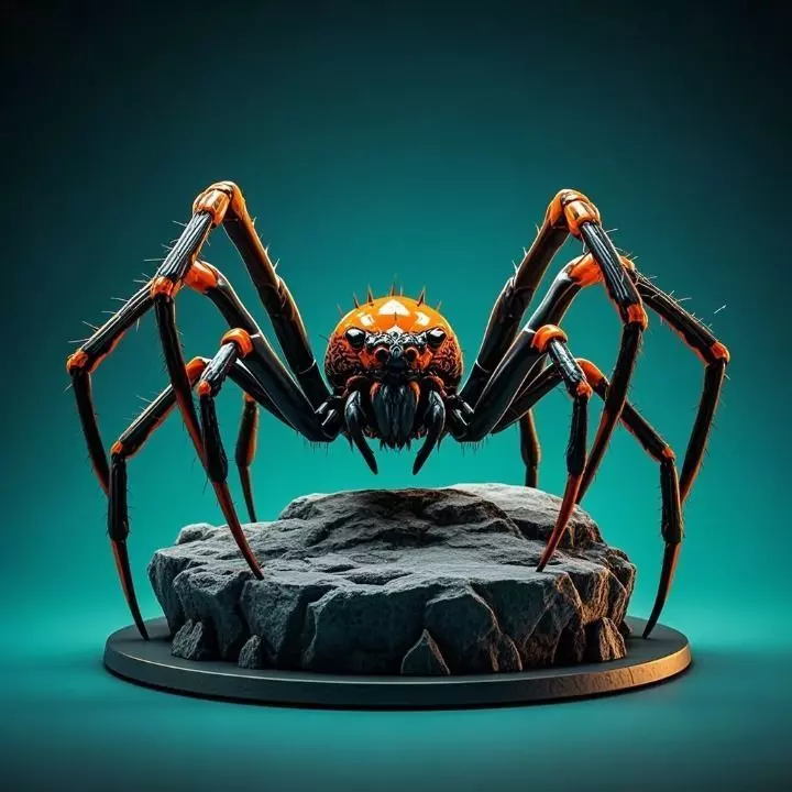 2405Mutant Spider on Stone Pedestal Color 3D Model 3D print model_0