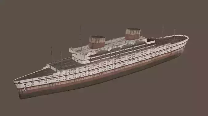 Old Rusted Steam Ship Low Poly 3D Model