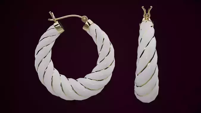 Gold White Enamel Rope Hoop Earrings