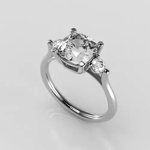 Classic Three Stone Ring - 7 mm Cushion - Round sides