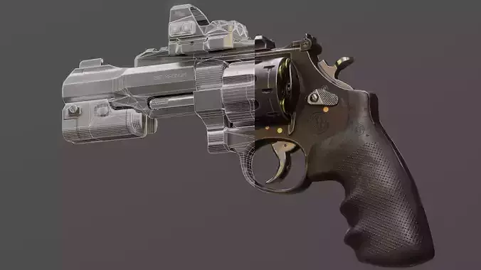 Game-Ready Revolver with its attachments
