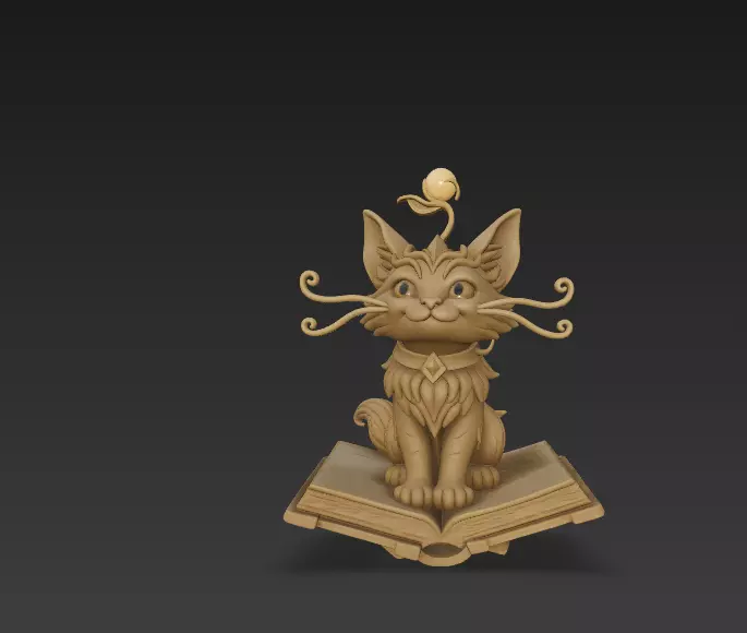Magical Cat on Spellbook - Fantasy Creature 3D Model 3D print model_1