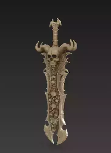 Skull - Horns Fantasy Sword 3D Model - High Detail Weapon 3D print model