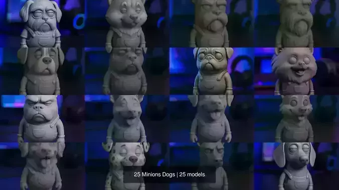 25 Minions Dogs 3D Model Collection