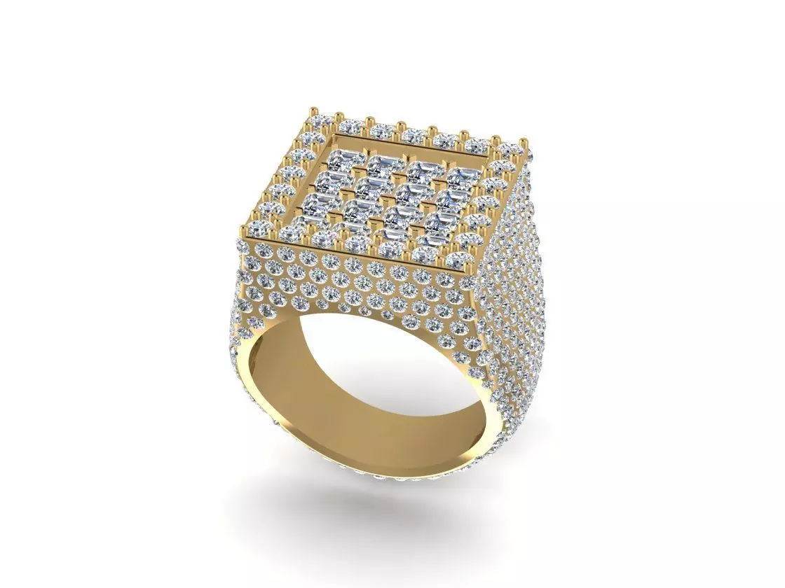 Square diamond ring 3D print model_1