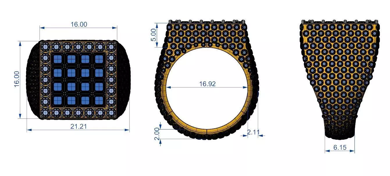 Square diamond ring 3D print model_5