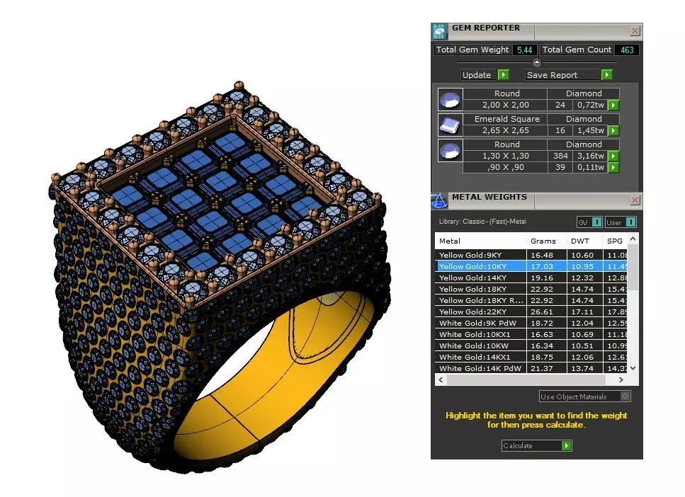 Square diamond ring 3D print model_6