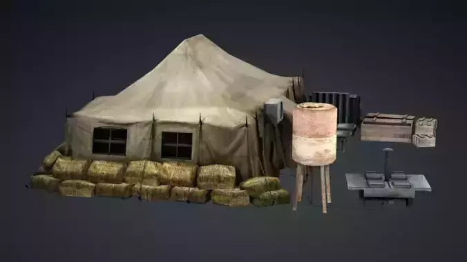 Camp Tent Military Low-poly 3D Model