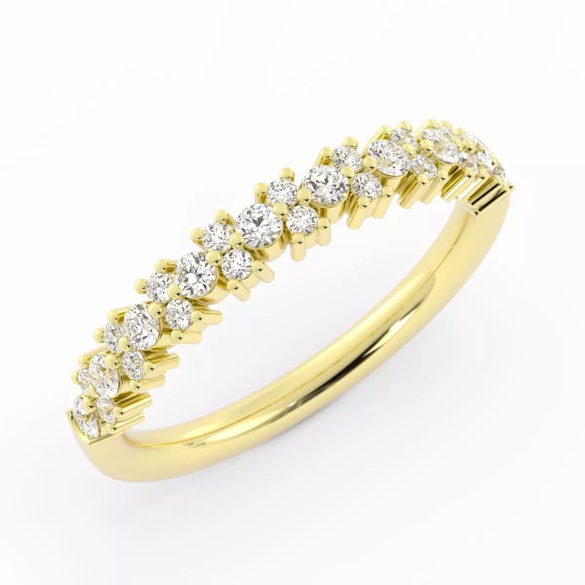 Round Diamond Flower Wedding Band With Rendering 3D print model_12