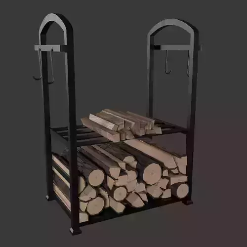 Log Rack With Firewood Low-poly 3D model