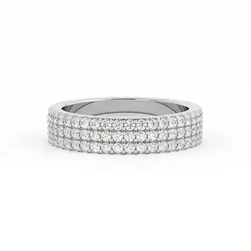 3 row round diamond pave band ring