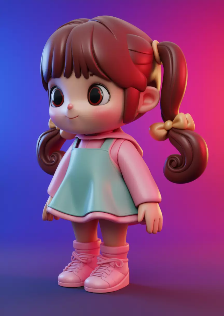 Charming Cartoon Girl Adorable 3D Character Playful Outfit Low-poly 3D model_1