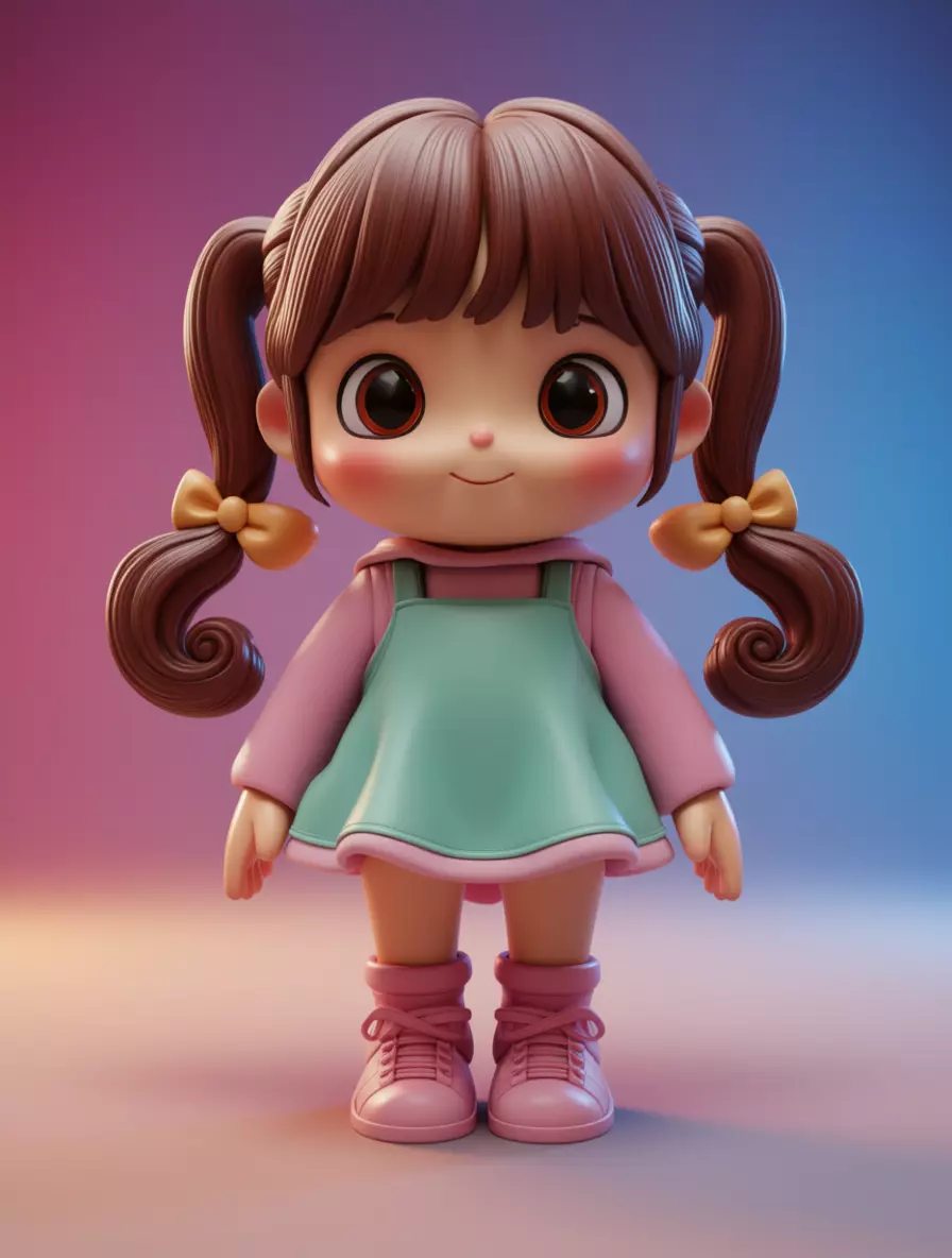 Charming Cartoon Girl Adorable 3D Character Playful Outfit Low-poly 3D model_0