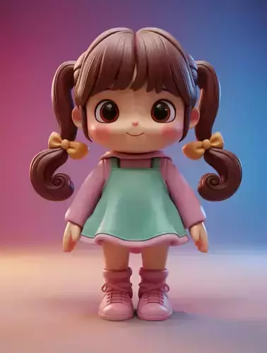 Charming Cartoon Girl Adorable 3D Character Playful Outfit Low-poly 3D model