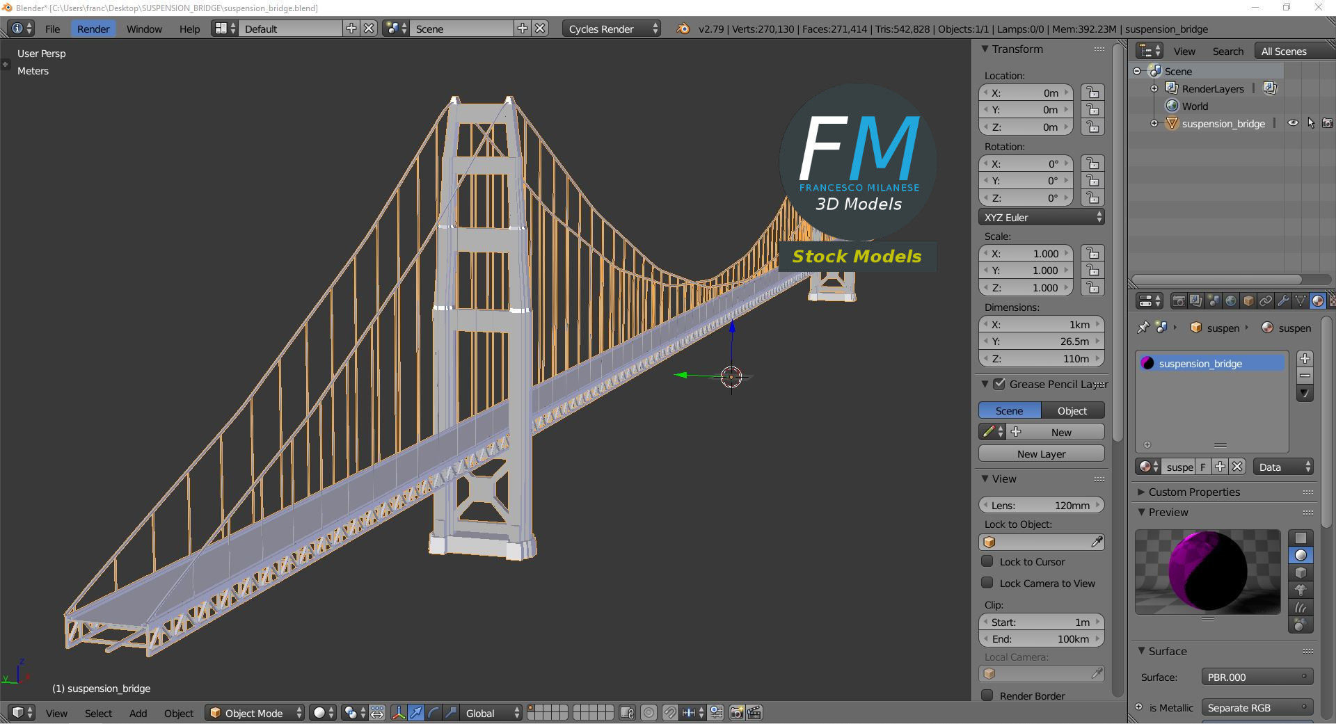 Suspension bridge 3D model_9