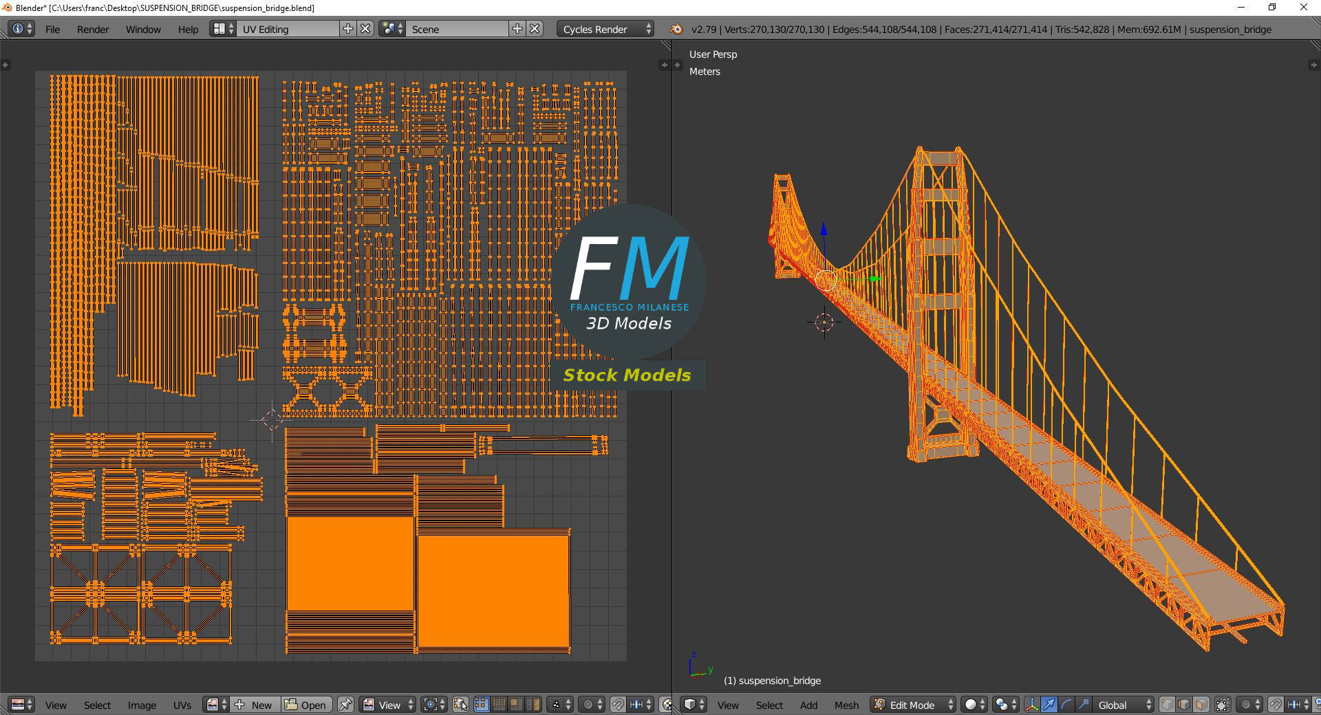 Suspension bridge 3D model_10