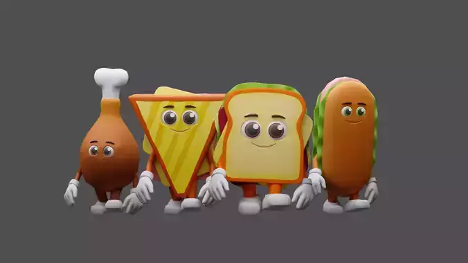 Cartoon characters snacks  Low-poly 3D model 5