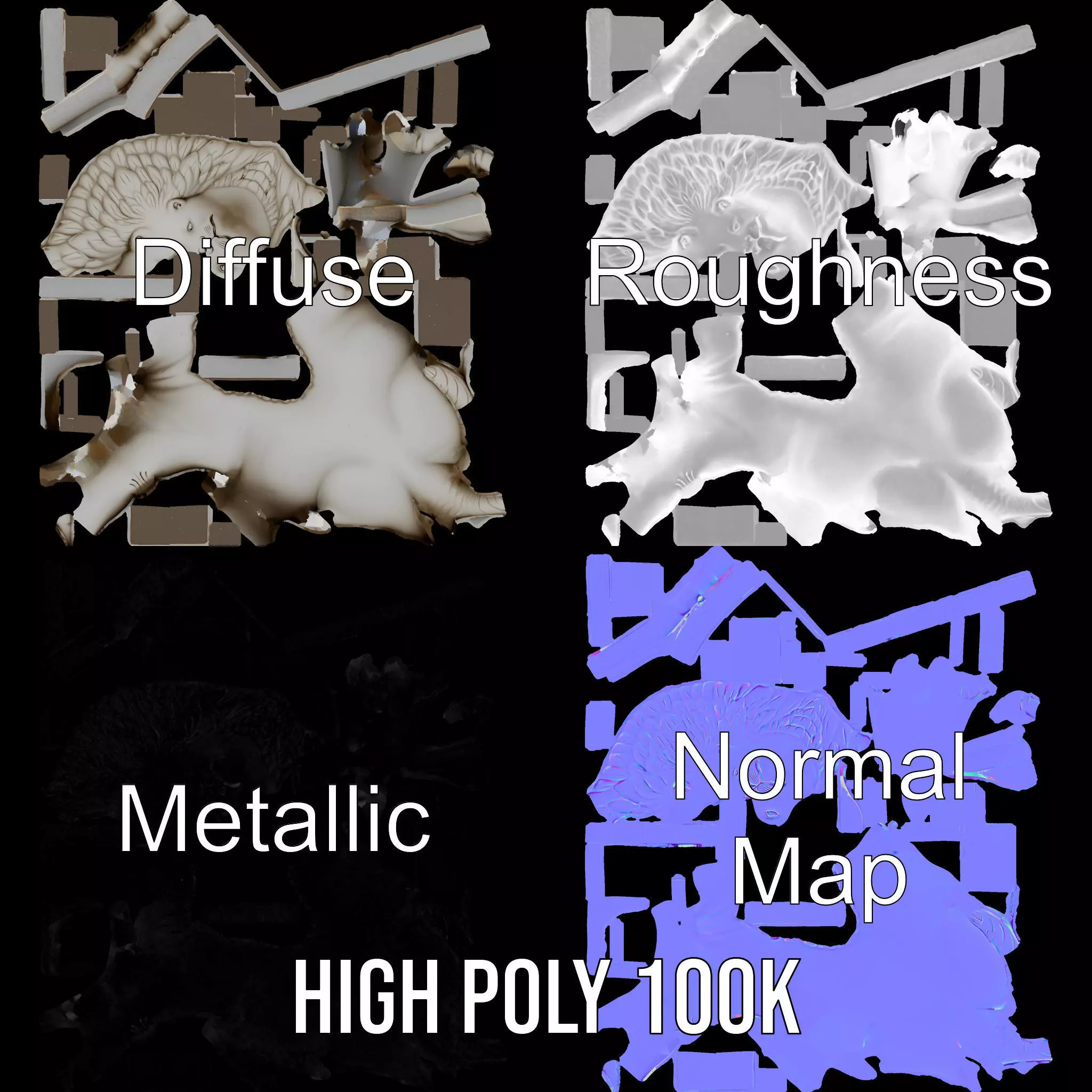 Elegant Marble Lion model pack Low-poly 3D model_4