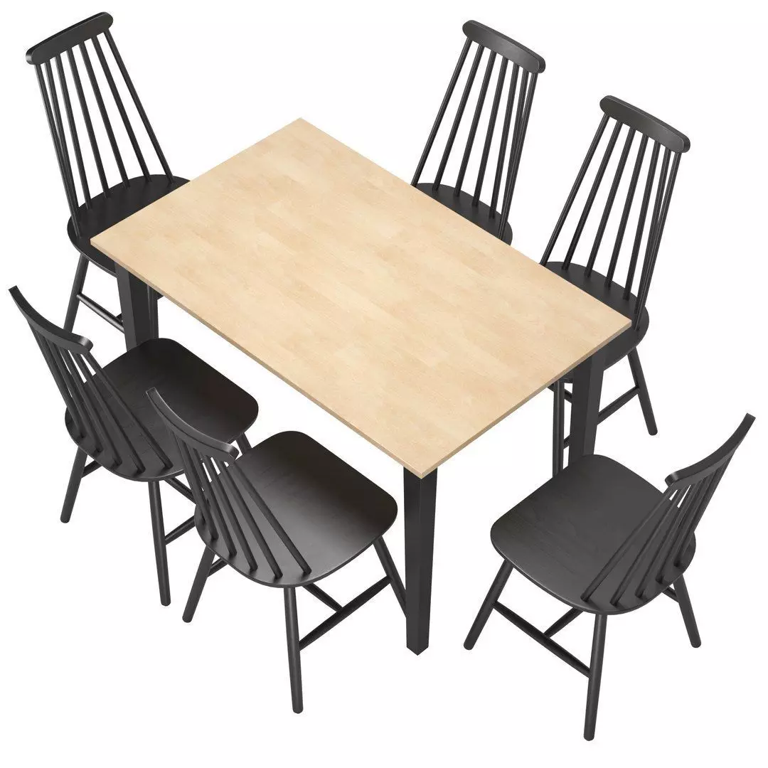 Wooden Dining Table with Chairs Burbank 3D model_3