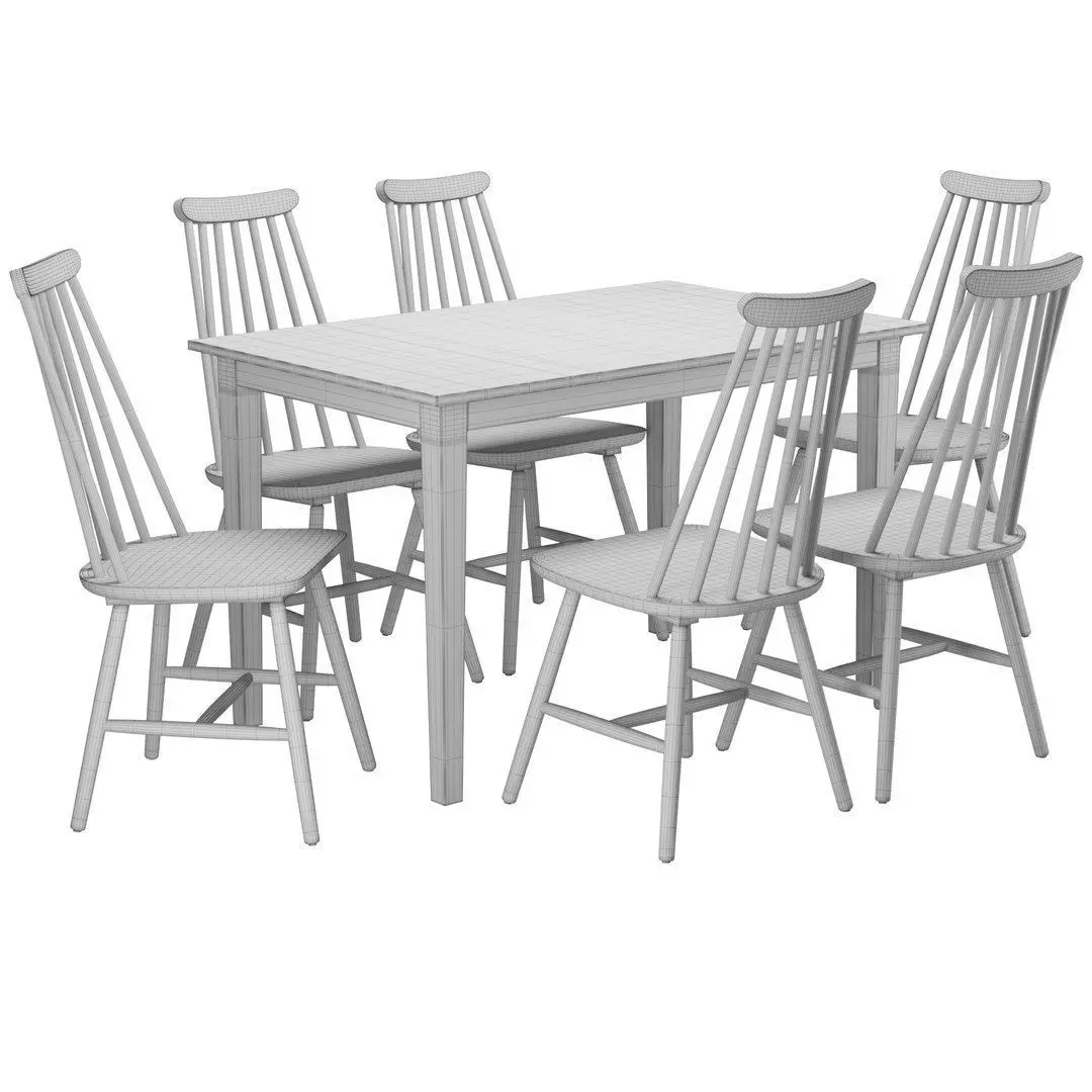 Wooden Dining Table with Chairs Burbank 3D model_4