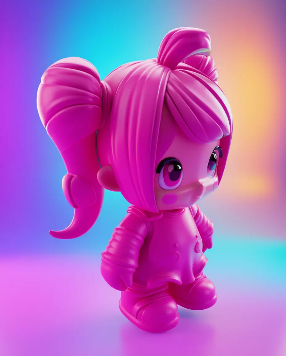 Charming Cartoon Girl Adorable 3D Character Playful Outfit Low-poly 3D model_2