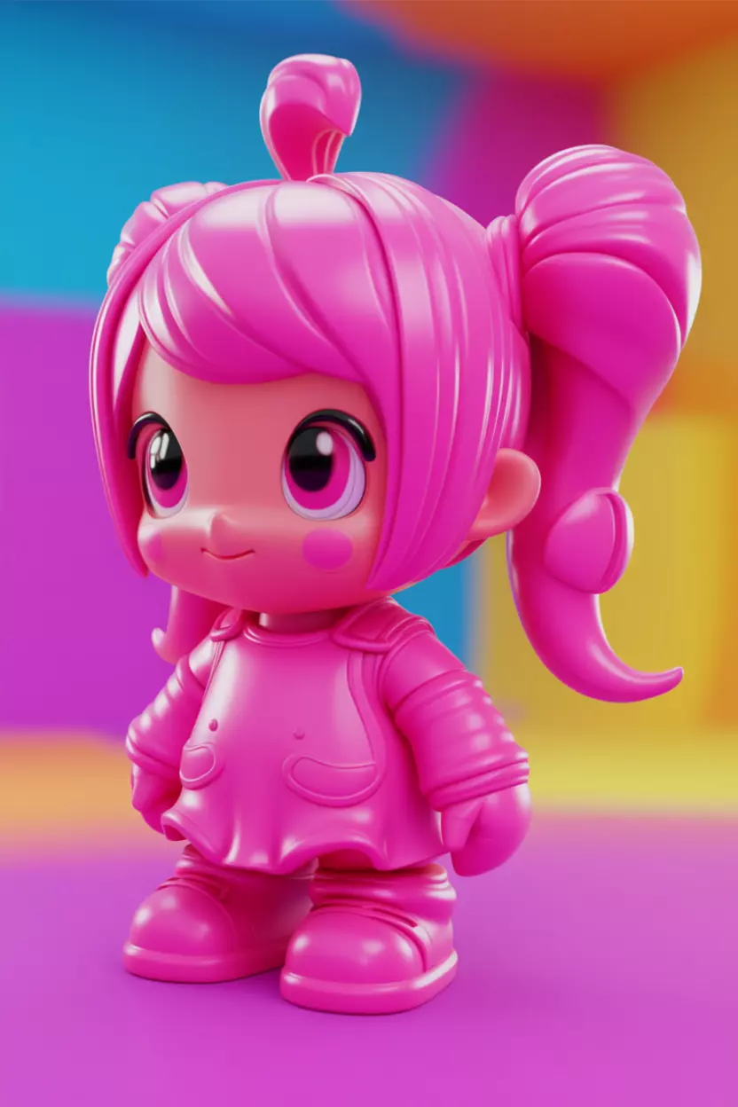 Charming Cartoon Girl Adorable 3D Character Playful Outfit Low-poly 3D model_1