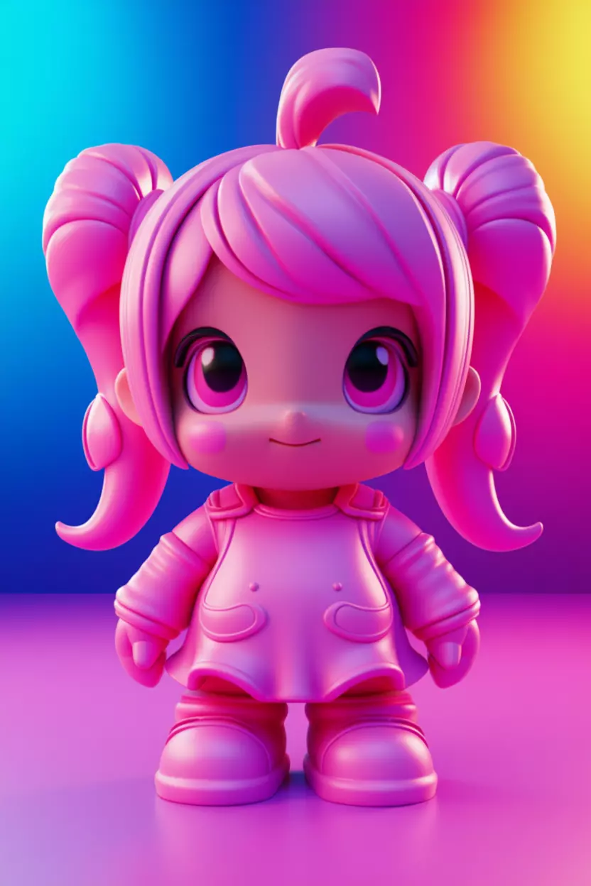 Charming Cartoon Girl Adorable 3D Character Playful Outfit Low-poly 3D model_0