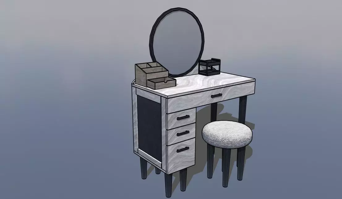 Onyx and Metal Vanity Table Set with Mirror and Chair 3D model