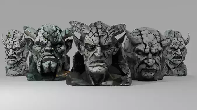 Demonic Stone Statue Pack 4 Cracked Ancient Idol Props PBR