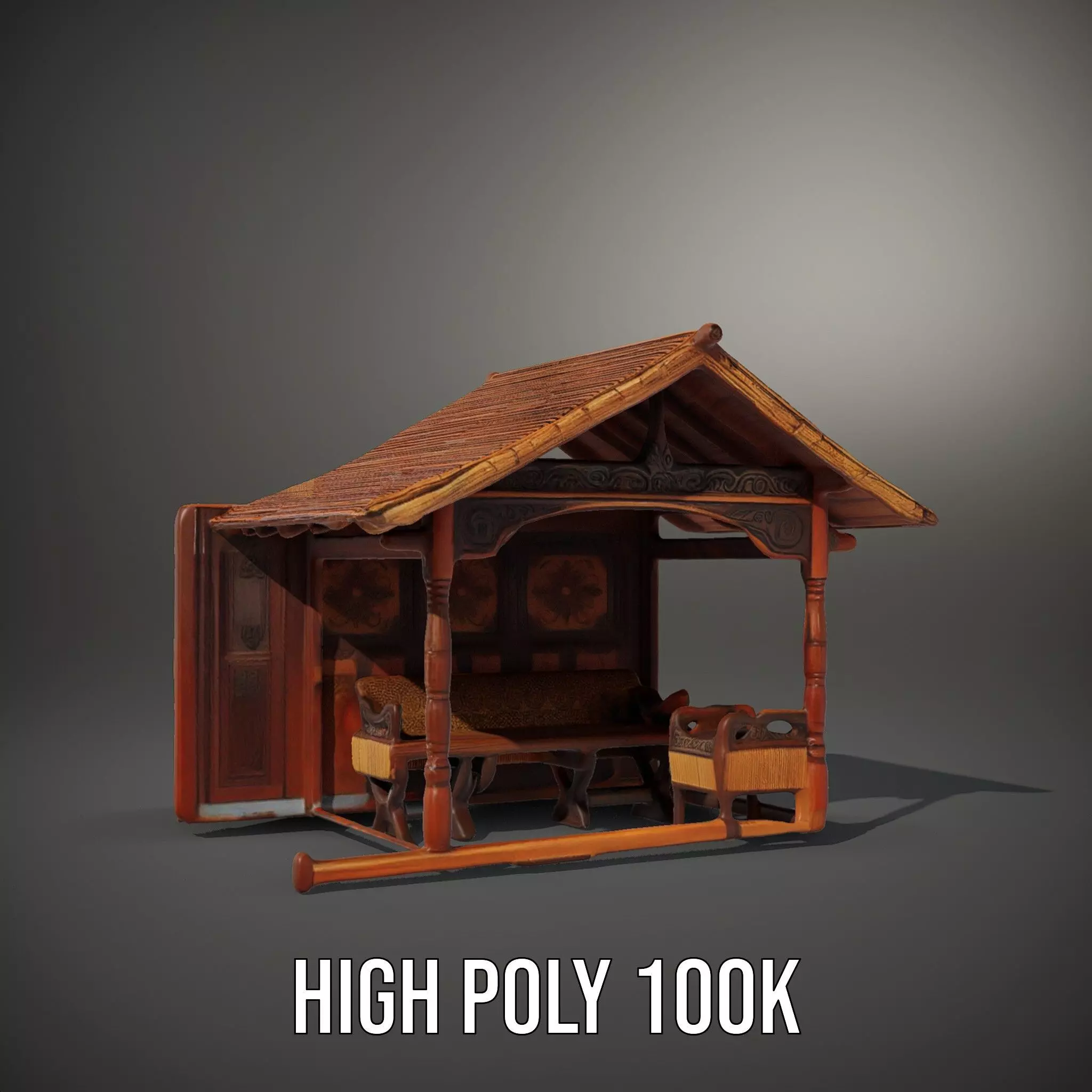 Elegant Wooden Gazebo model pack Low-poly 3D model_9