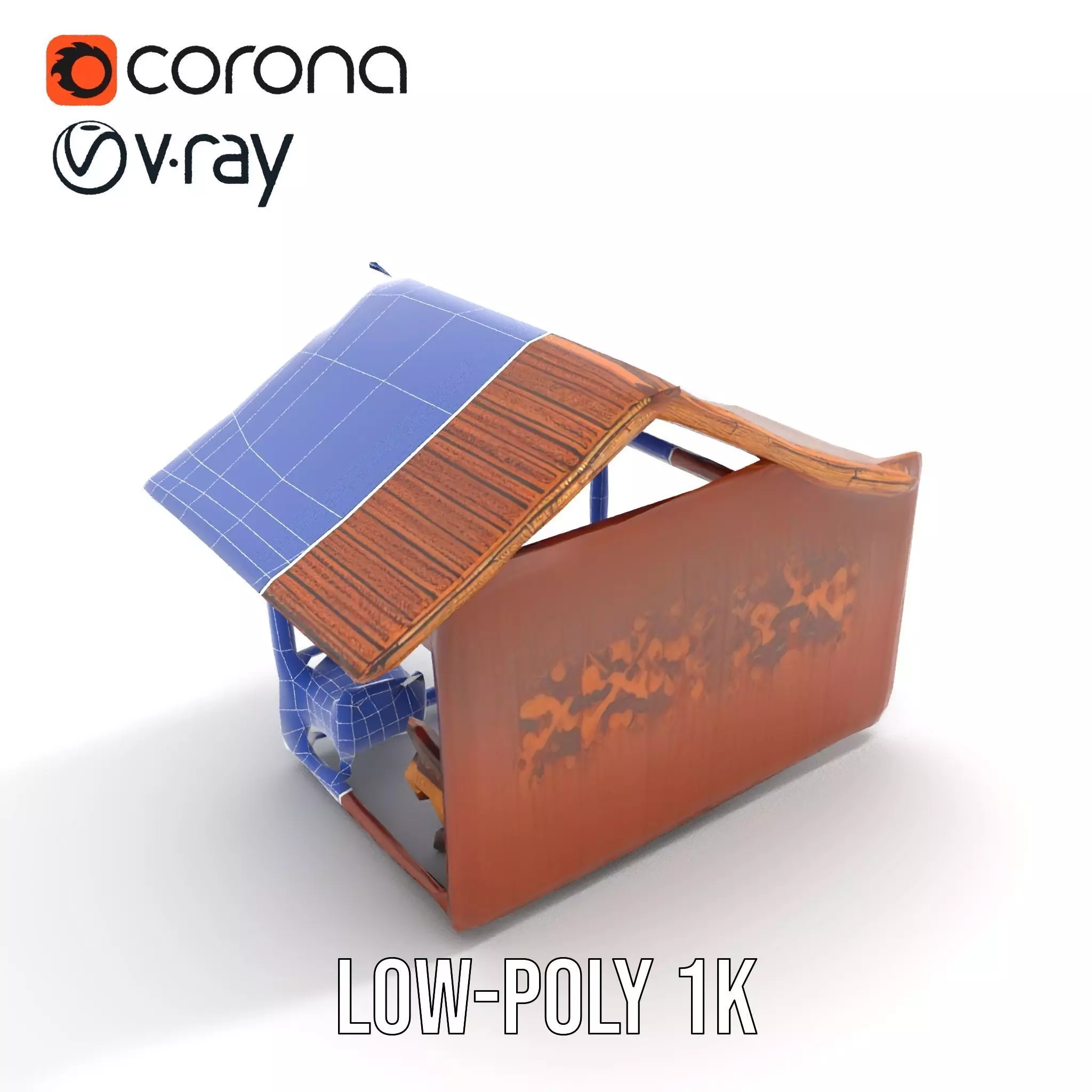 Elegant Wooden Gazebo model pack Low-poly 3D model_13