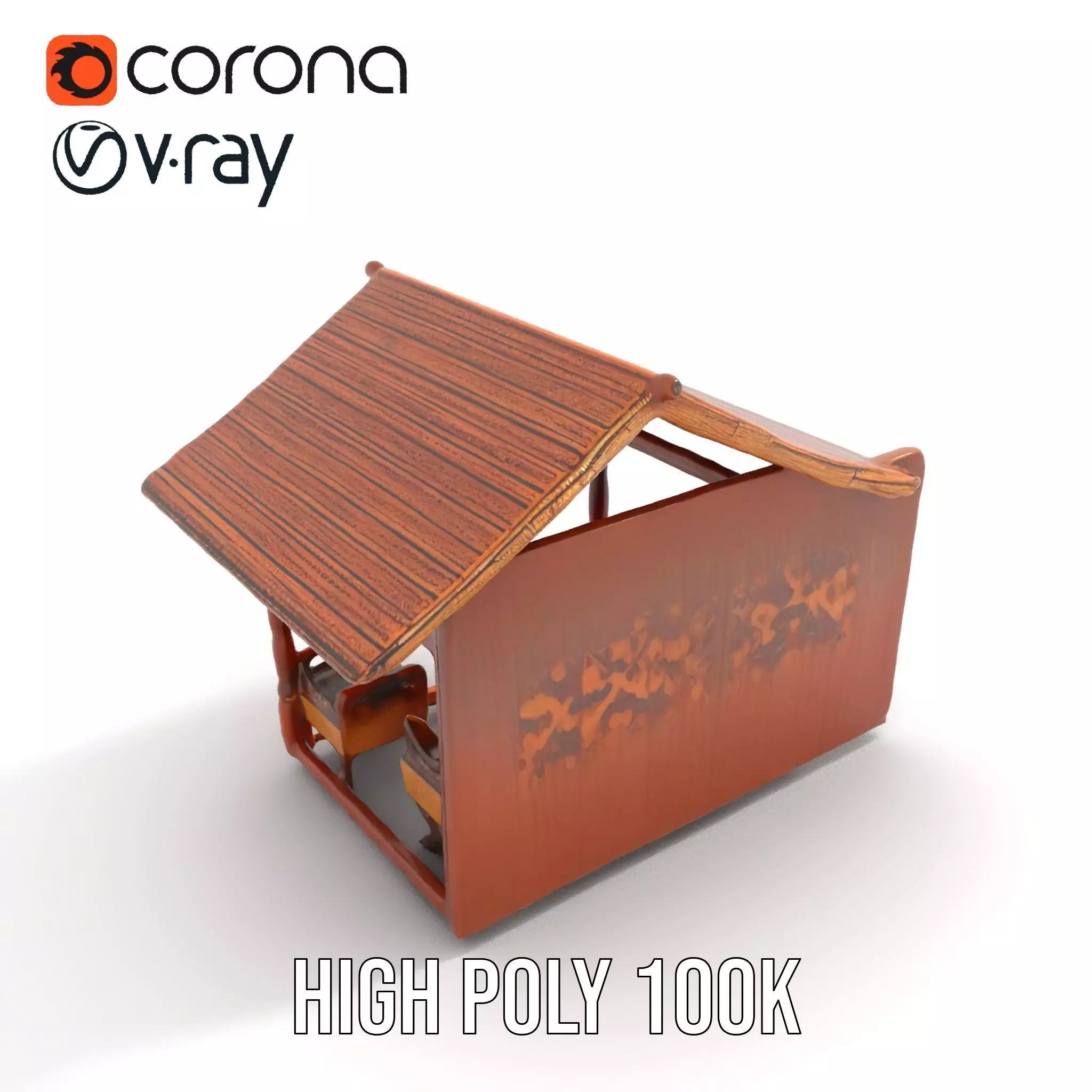 Elegant Wooden Gazebo model pack Low-poly 3D model_21