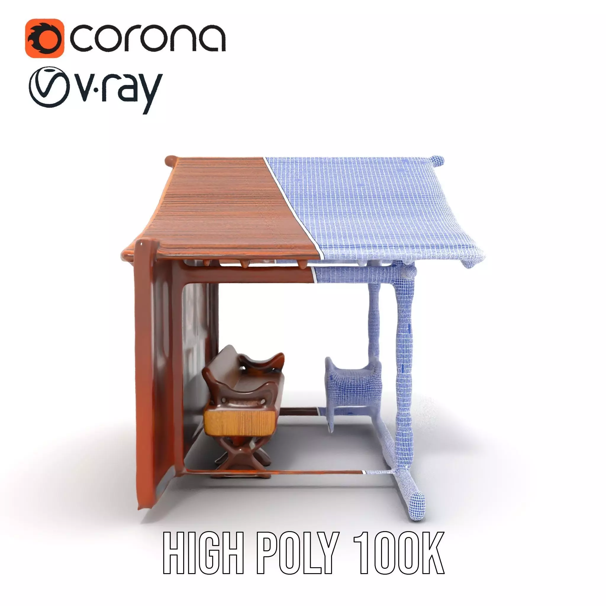 Elegant Wooden Gazebo model pack Low-poly 3D model_33