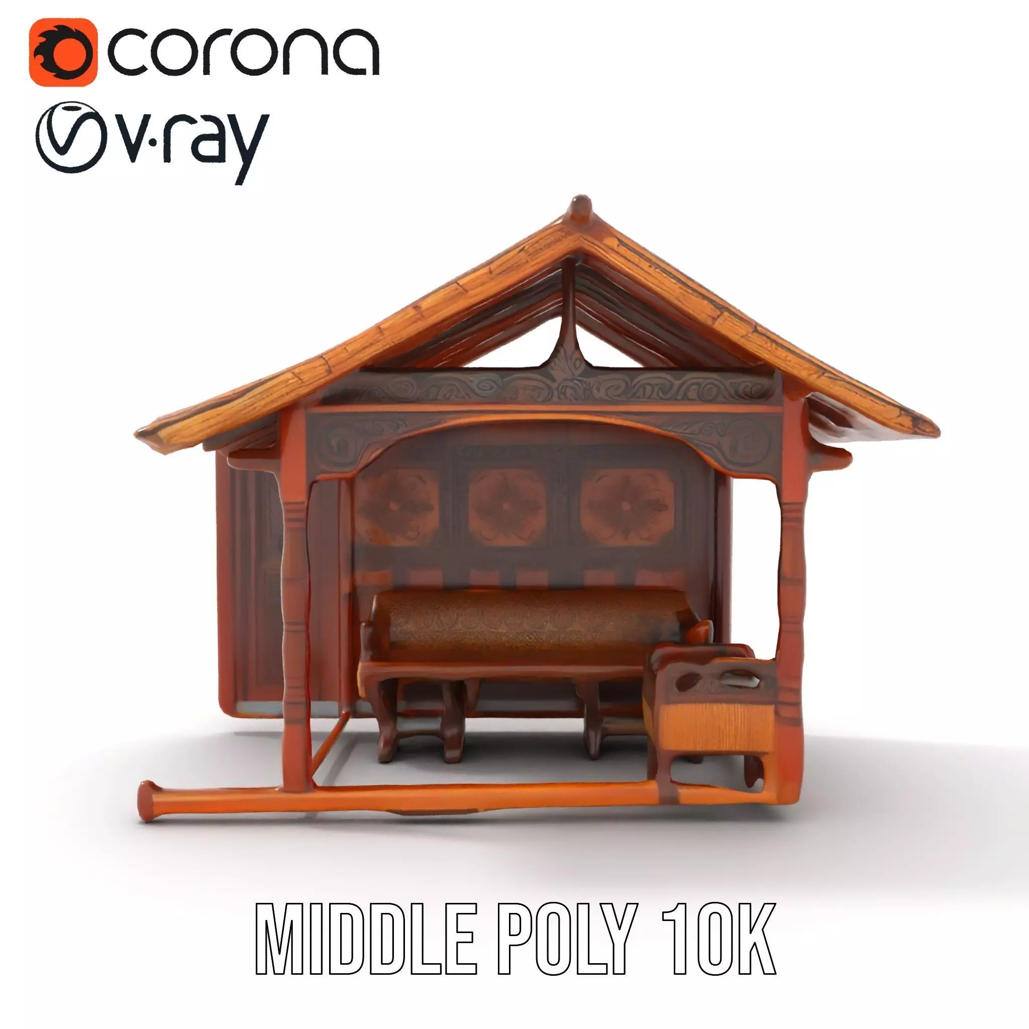 Elegant Wooden Gazebo model pack Low-poly 3D model_12