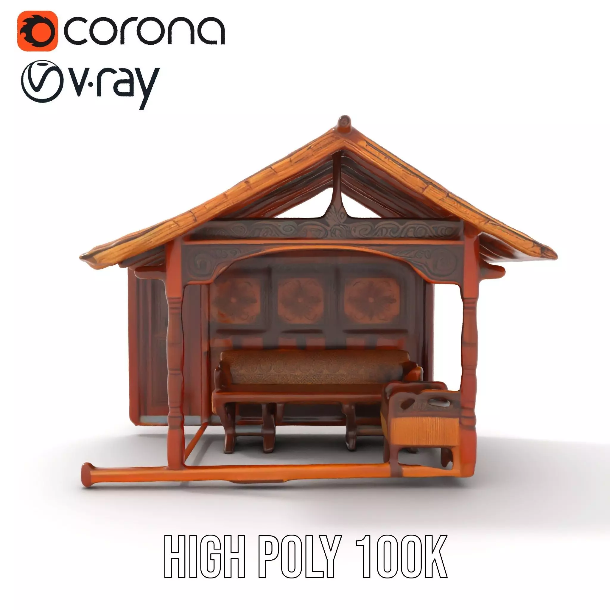 Elegant Wooden Gazebo model pack Low-poly 3D model_18