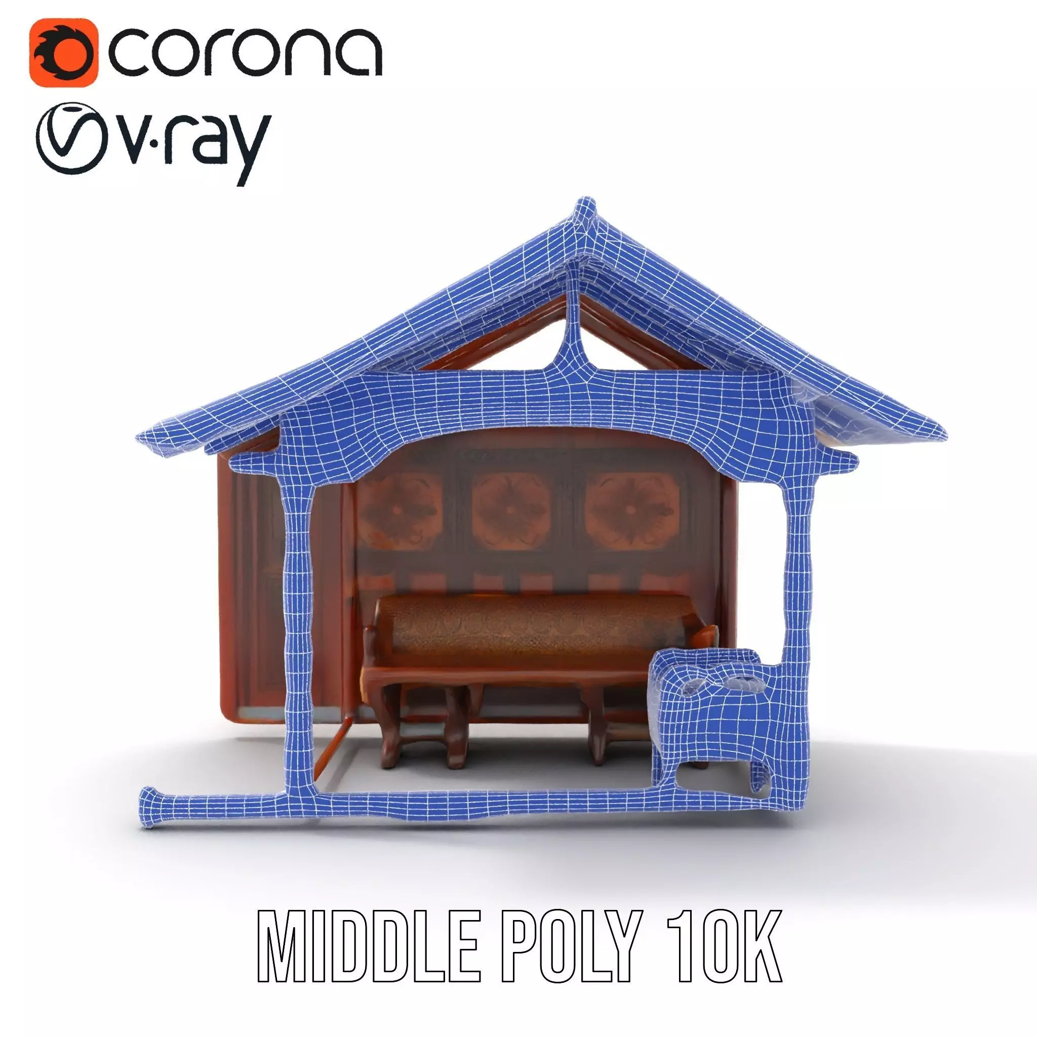 Elegant Wooden Gazebo model pack Low-poly 3D model_22