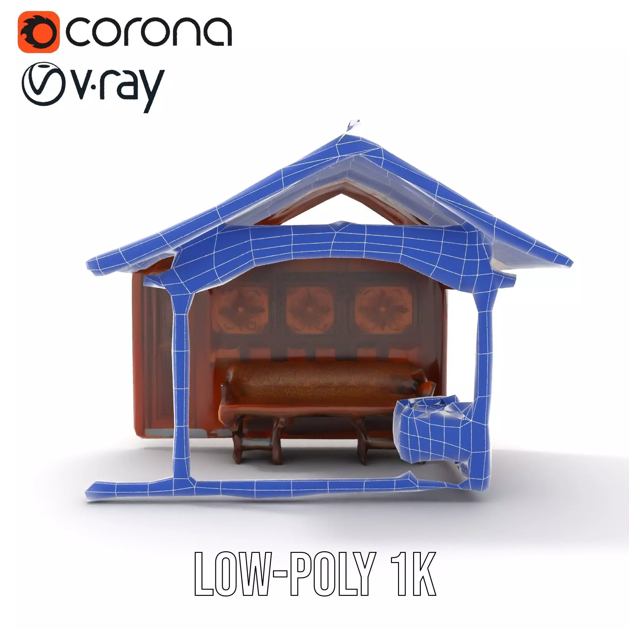 Elegant Wooden Gazebo model pack Low-poly 3D model_31