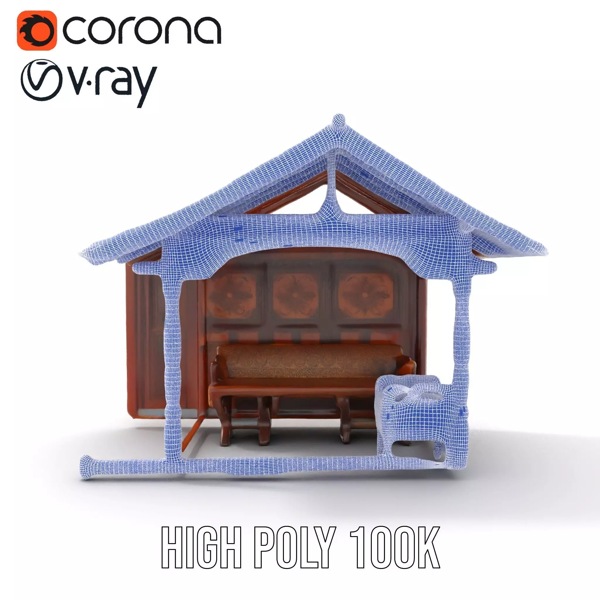 Elegant Wooden Gazebo model pack Low-poly 3D model_34