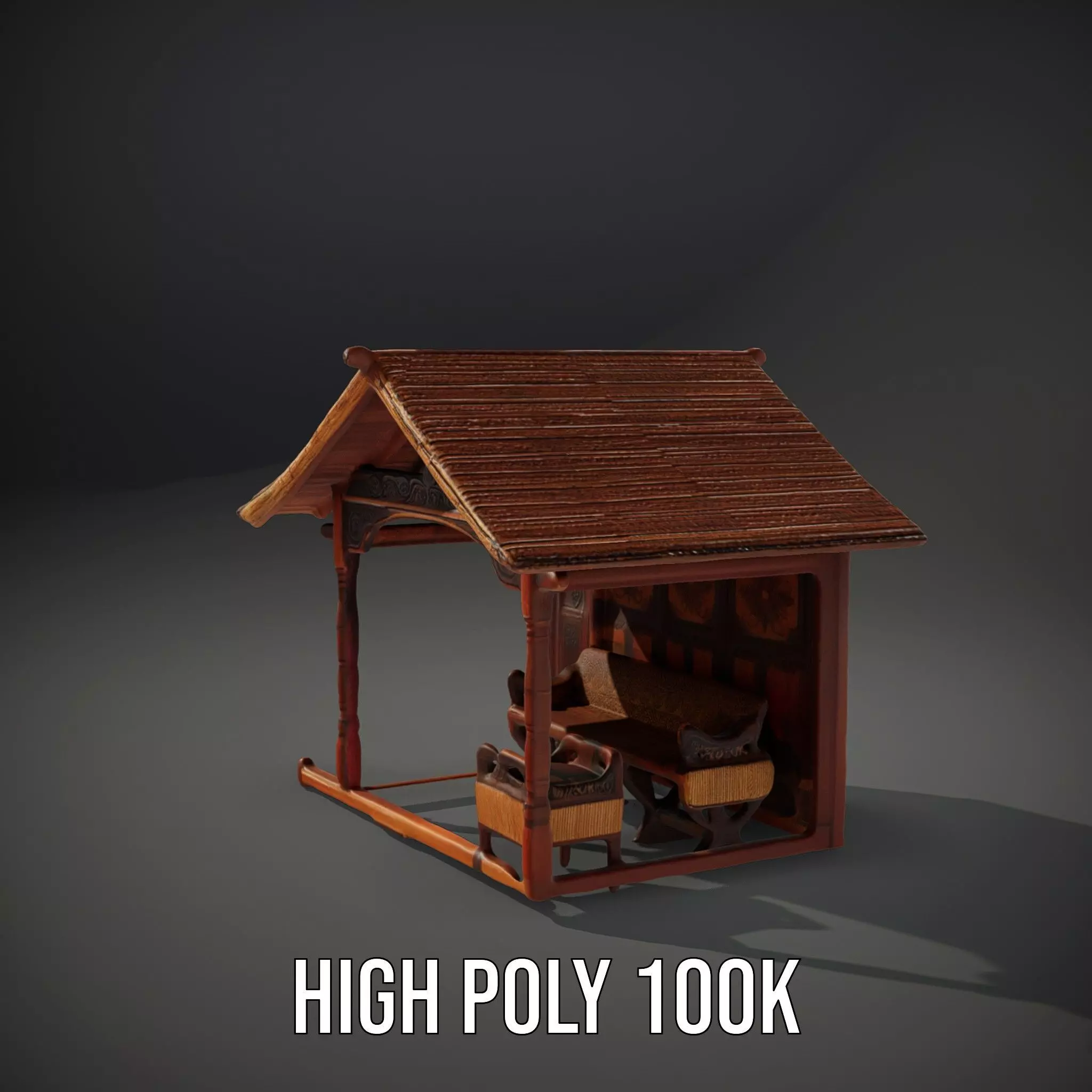 Elegant Wooden Gazebo model pack Low-poly 3D model_11