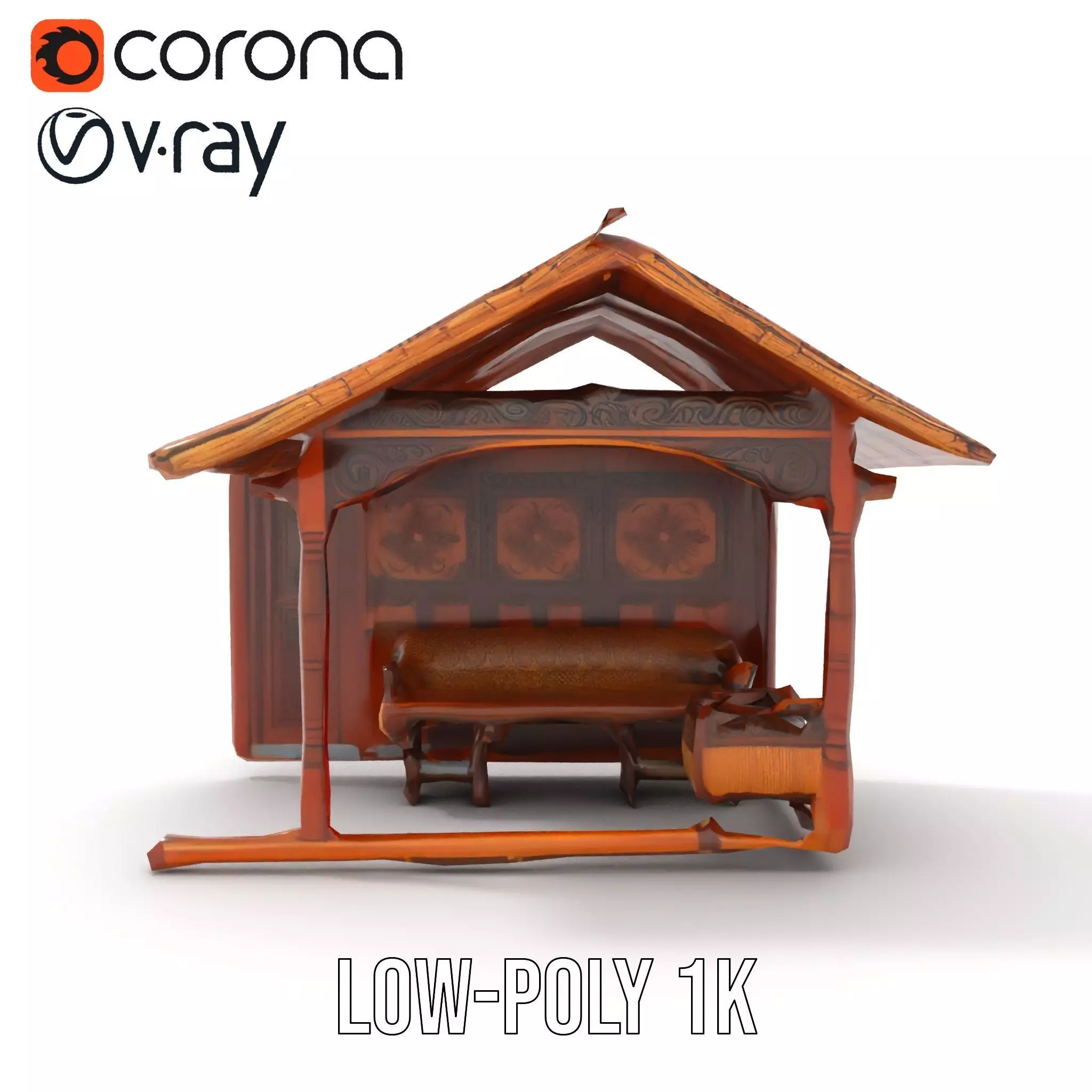 Elegant Wooden Gazebo model pack Low-poly 3D model_20