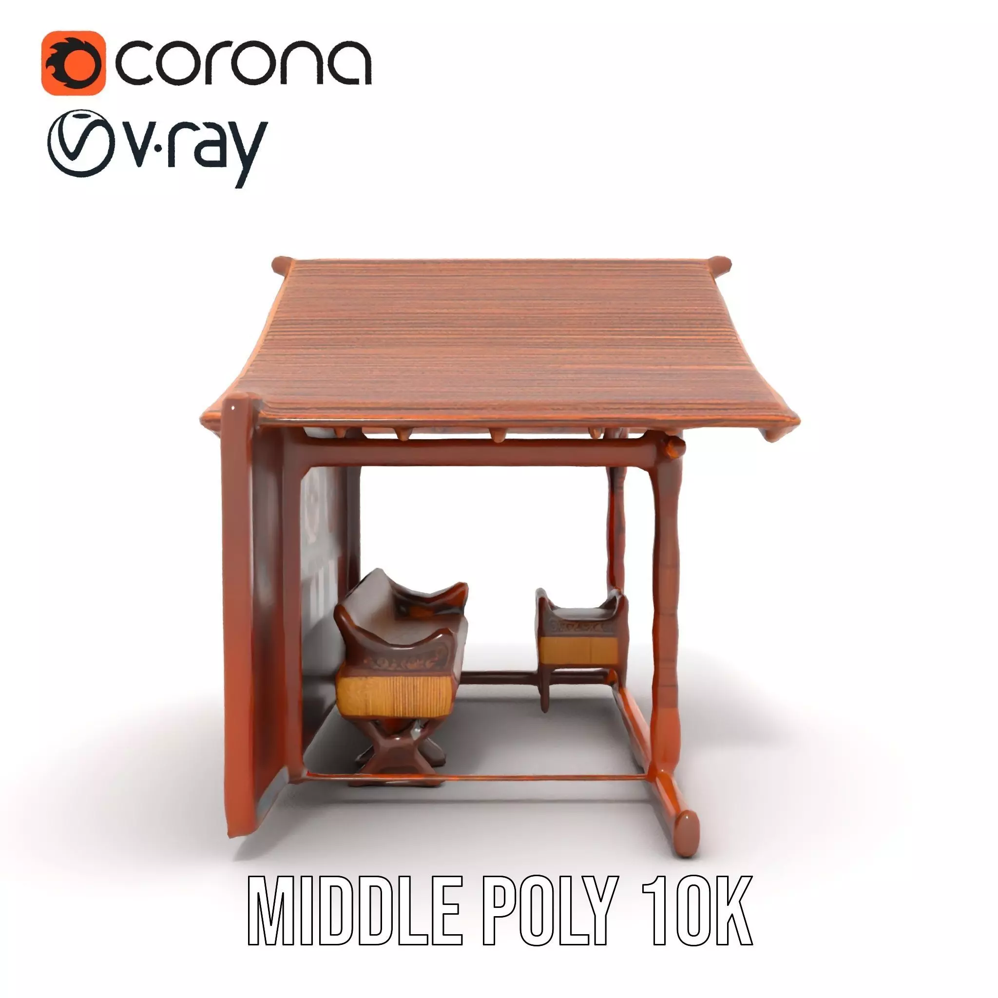 Elegant Wooden Gazebo model pack Low-poly 3D model_16