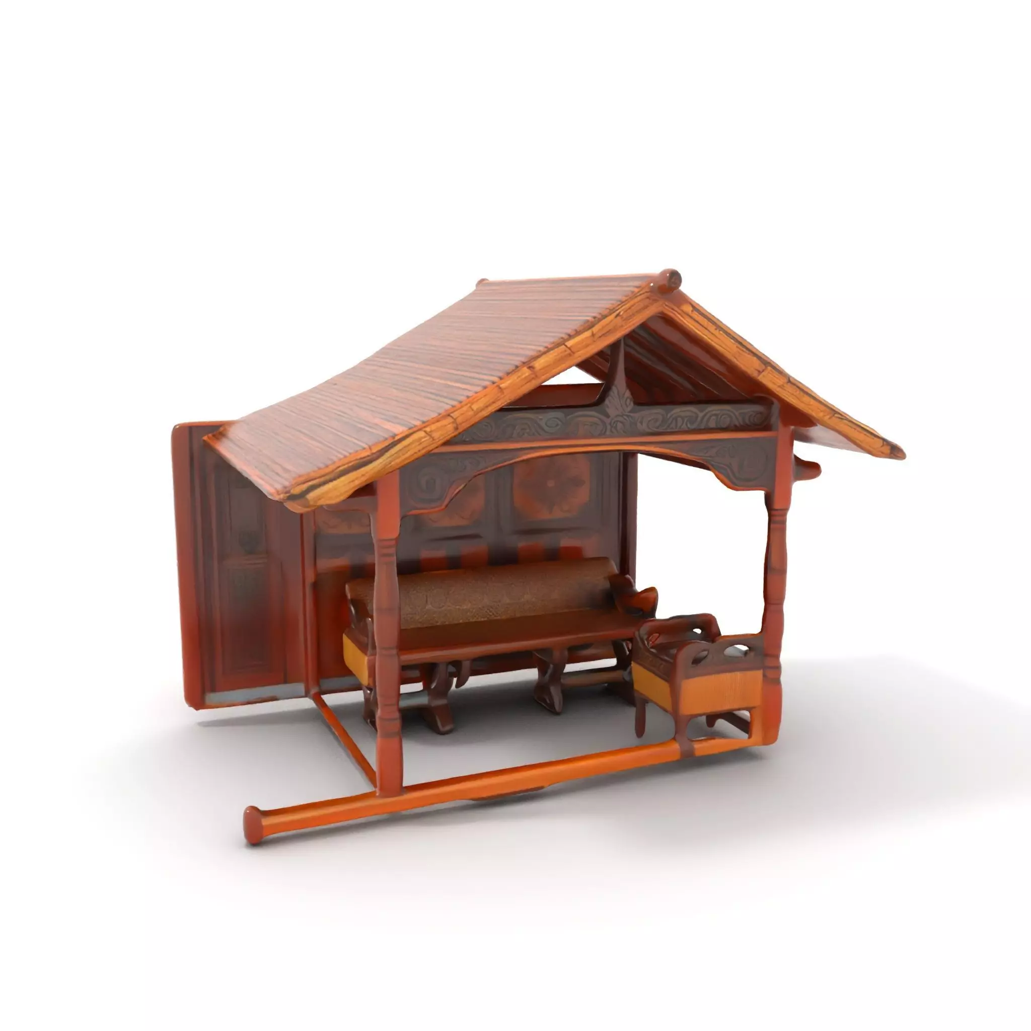 Elegant Wooden Gazebo model pack Low-poly 3D model_0