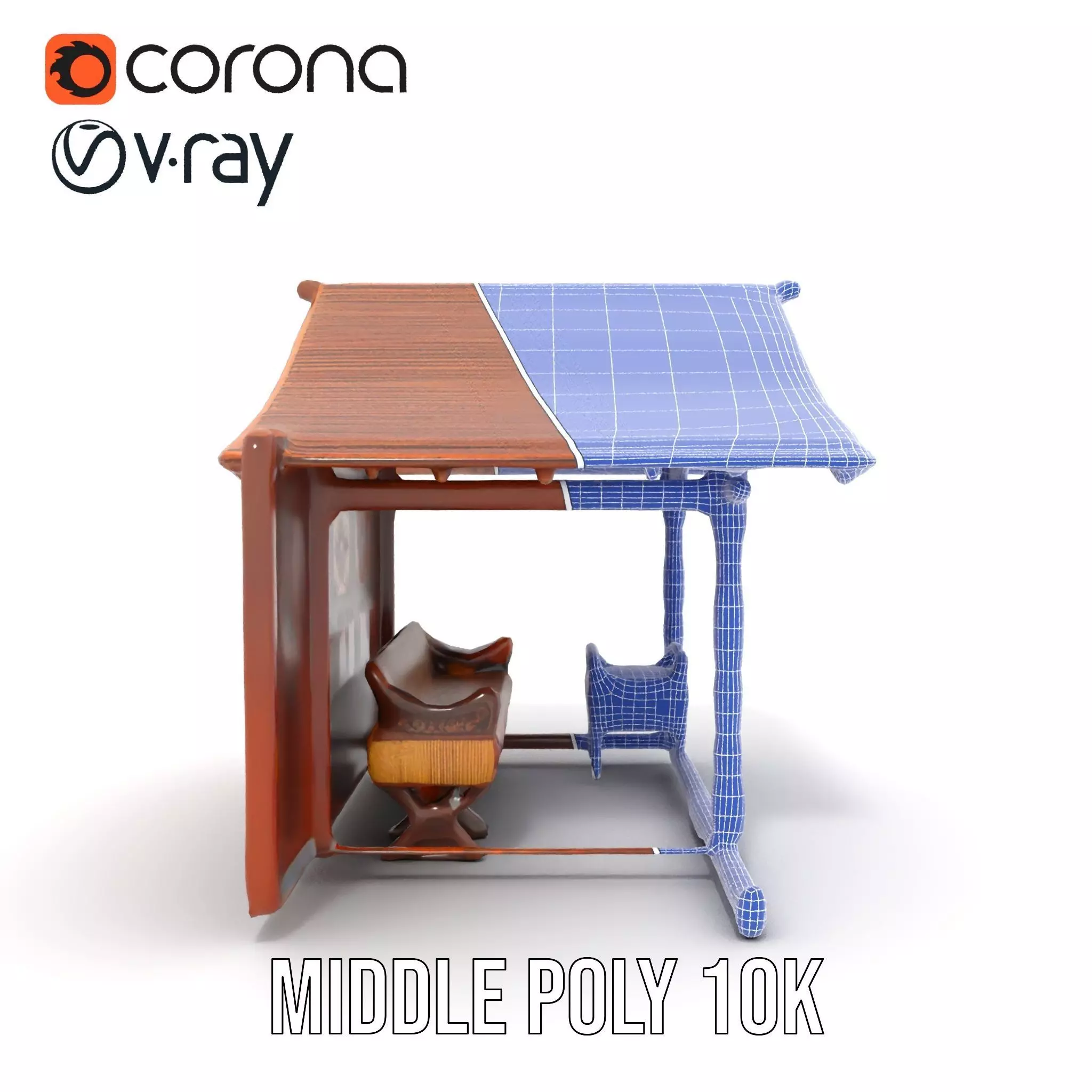 Elegant Wooden Gazebo model pack Low-poly 3D model_30