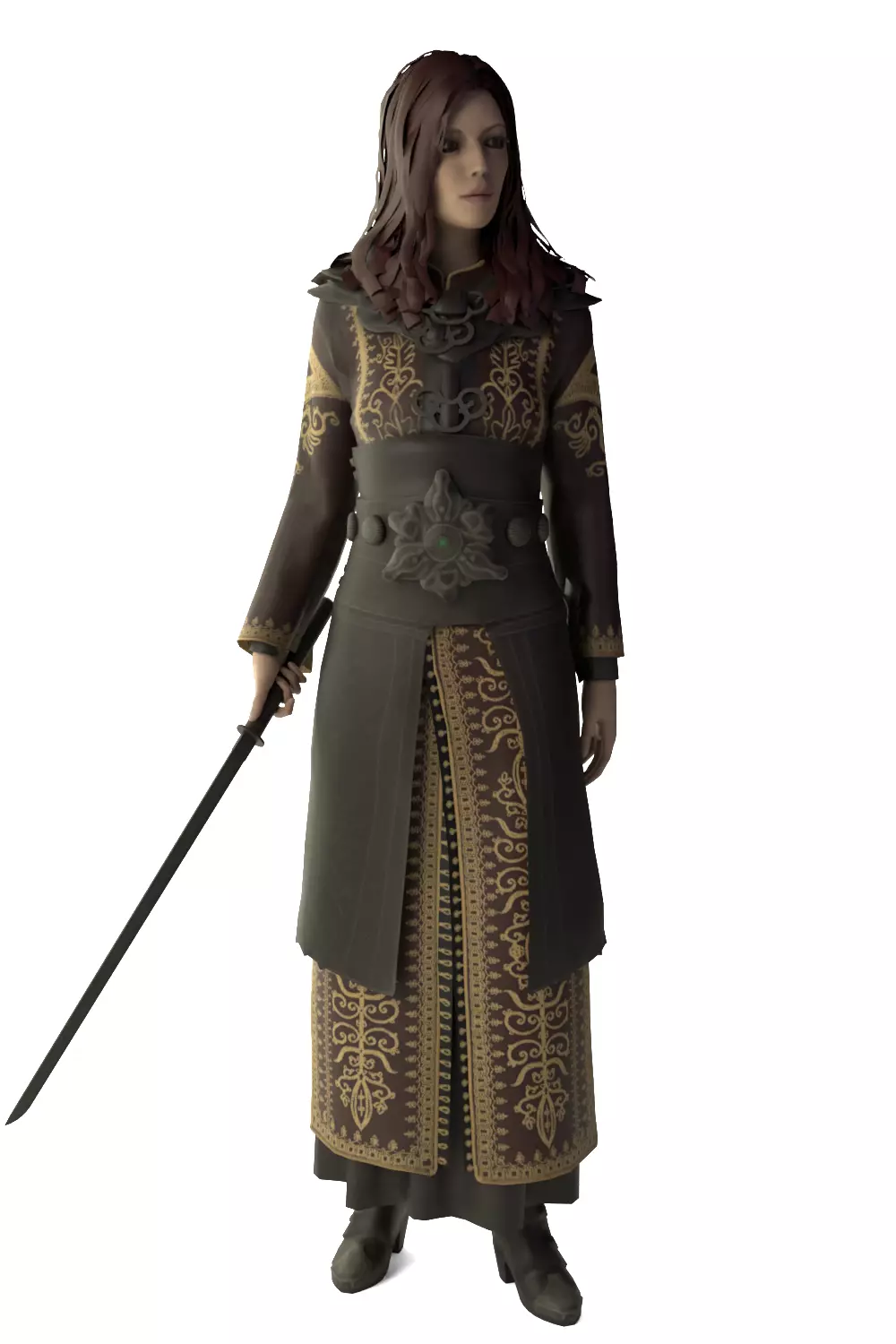 Medieval Female Warrior - Blender 3D model_0