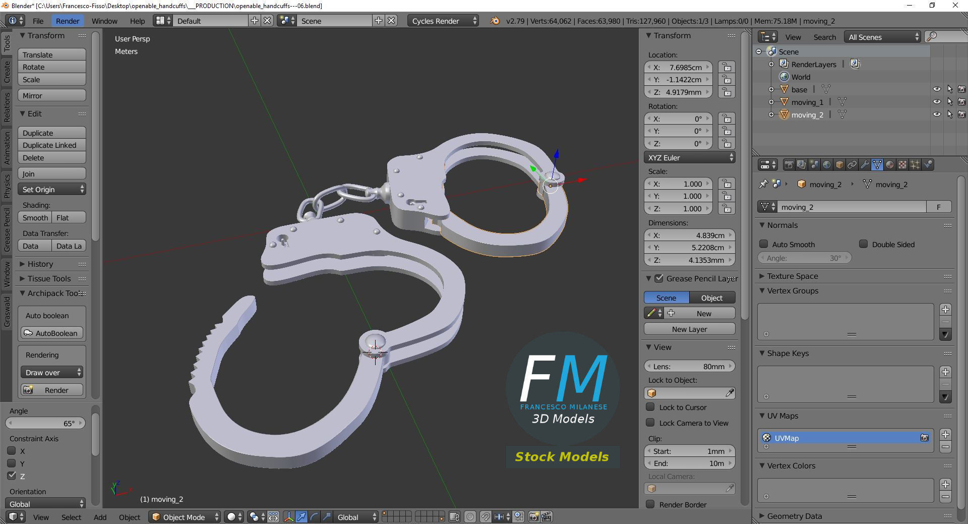 Openable handcuffs 3D model_9