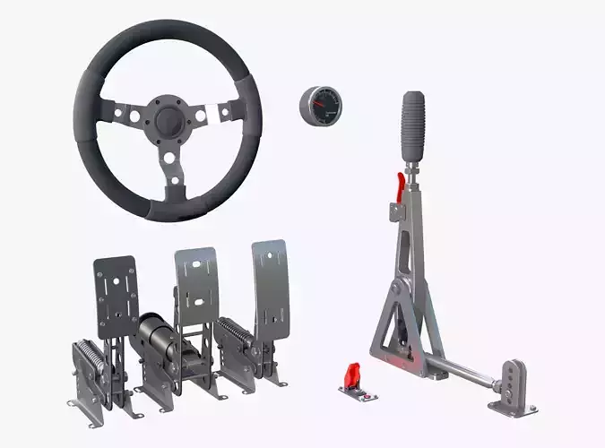 Steering Wheel Pedal Handbrake Racing Kit M1 3D model