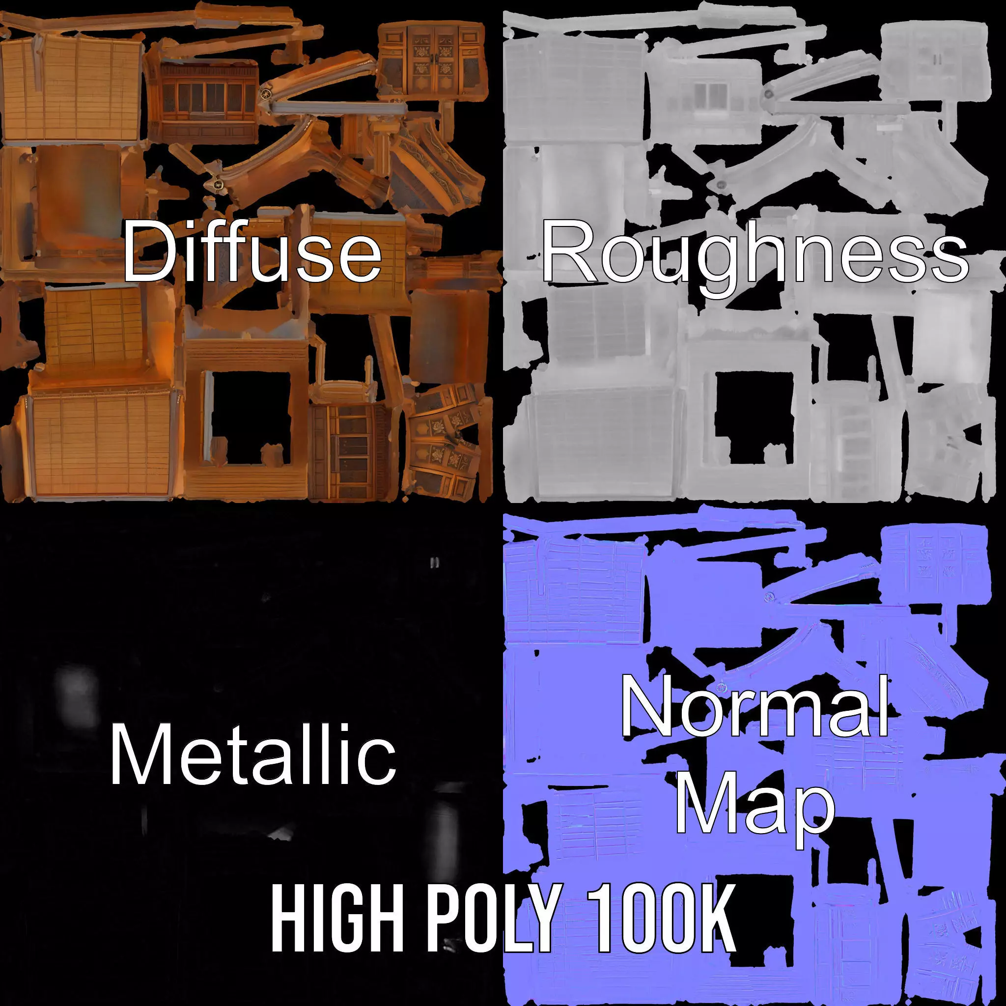 Ornate Wooden Pavilion model pack Low-poly 3D model_4