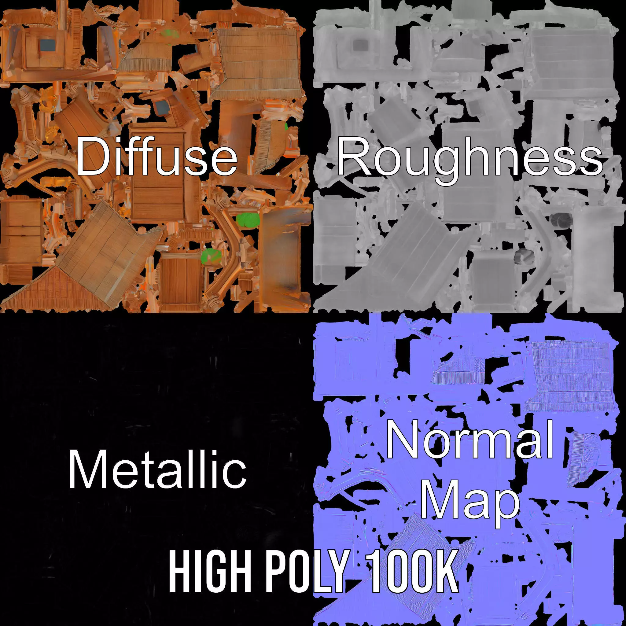 Tropical Bamboo Bungalow model pack Low-poly 3D model_4