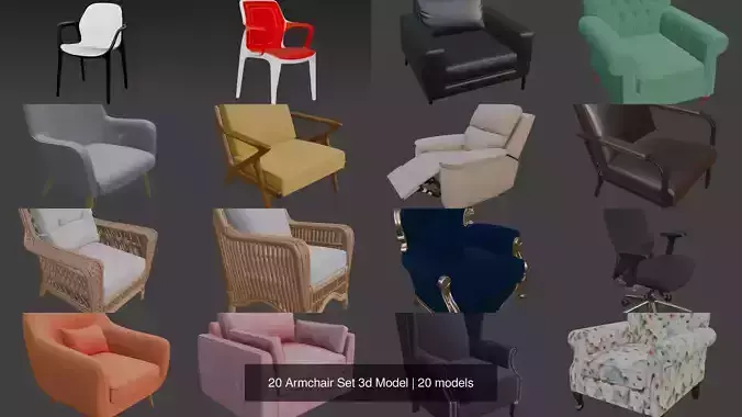 20 Armchair Set 3d Model 3D Model Collection