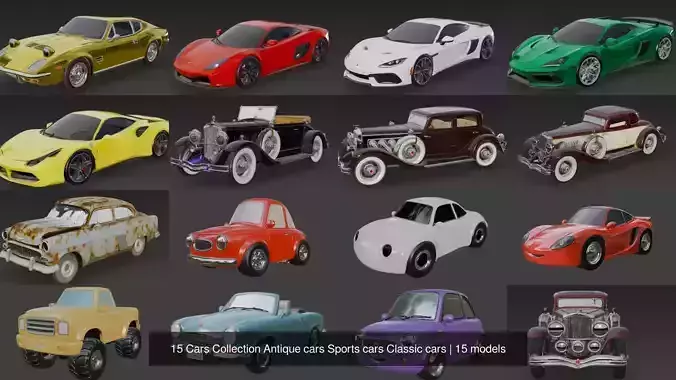 15 Cars Collection Antique cars Sports cars Classic cars 
